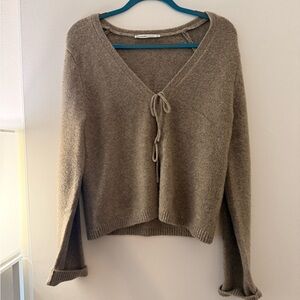 Abercrombie & Fitch Taupe V-Neck Tie-Front Sweater